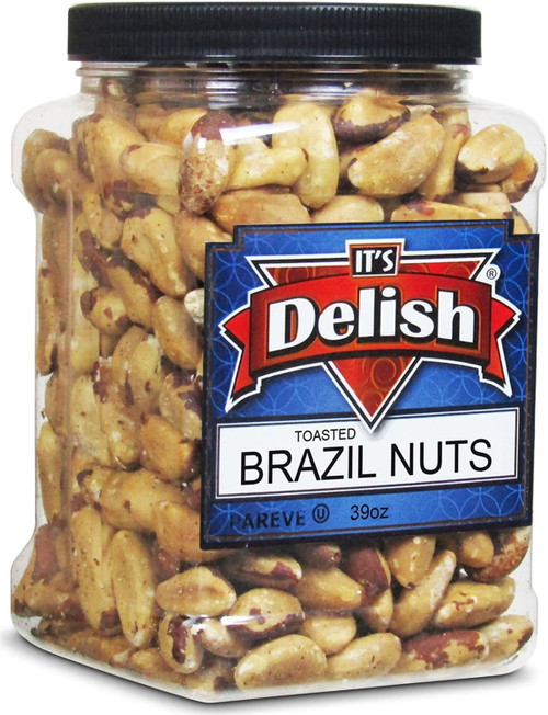Gourmet Toasted Brazil Nuts By Its Delish, 39 Oz Jumbo Reusable Container Jar  Oven Fresh Dry Roasted Whole Shelled Brazil Nuts Unsalted - Keto, Vegan, Kosher