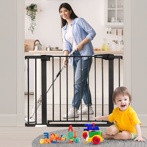 Kingso 29.5"-40.5" Extra Wide Baby Gate Baby Fences, 30" Tall Kids Play Gate Large Pet Gate With Swing Door For Doorway Stairs, Black