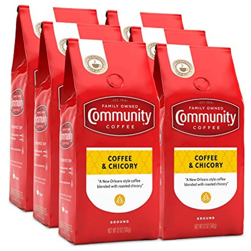 Community Coffee Coffee & Chicory Medium Dark Roast Ground Coffee, 12 Ounce Bag (pack Of 6)