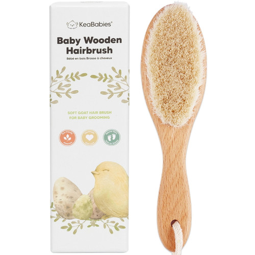 Keababies Baby Hair Brush - Wooden With Soft Goat Bristles For Cradle Cap 7.6"