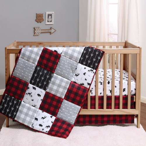 The Peanutshell Buffalo Plaid 3 Piece Nursery Bedding Sets, With Quilt, Fitted Sheet, Crib Skirt
