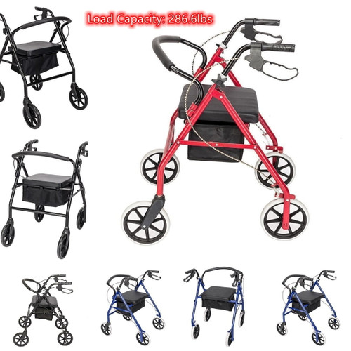 Walker For Seniors With Wide Seat,rollator Walker With Seat, Rolling Walker With Backrest And Adjustable Handle, 8 Inch Wheels,support Up To 286.6lbs,black