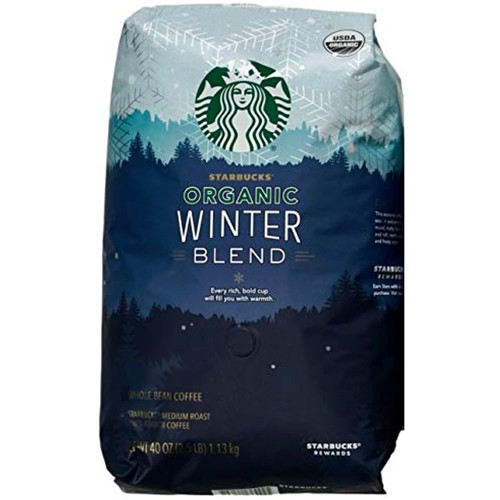 Starbucks Organic Coffee Winter Blend Whole Bean Medium Roast Arabica, Chocolate, 40 Oz