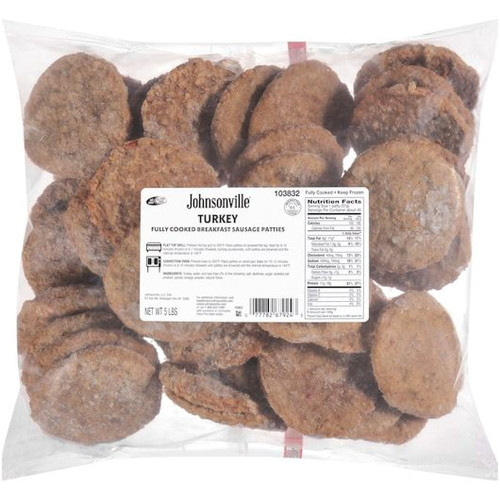 Johnsonville Fully Cooked Turkey Breakfast Sausage Patty, 5 Pound Bag -- 2 Per Case