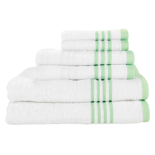 Arkwright 6-piece Bathroom Towel Set, Green Stripes, 2 Bath Towels, 2 Hand Towels, 2 Washcloths, 100% Soft Cotton