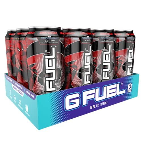 G Fuel, Sugar Free Energy Drink, Spiderman Radioactive Lemonade Red And Black, 16 Fl Oz 12 Cans