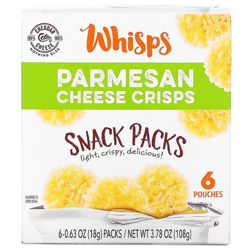 Whisps, Parmesan Cheese Crisps, Snack Packs, 6 Pouches, 0.63 Oz