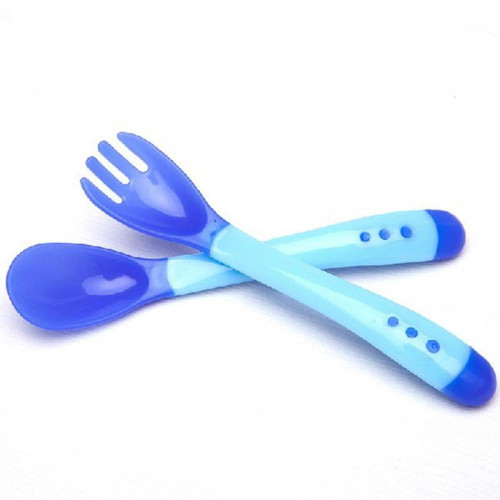 Bullpiano 2pcs/set Baby Temperature Sensing Spoon Pp Safety Baby Flatware Feeding Spoon Infant Feeding Tools (blue)
