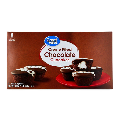 Great Value Creme Filled Chocolate Cupcakes, 16 Oz, 8 Count
