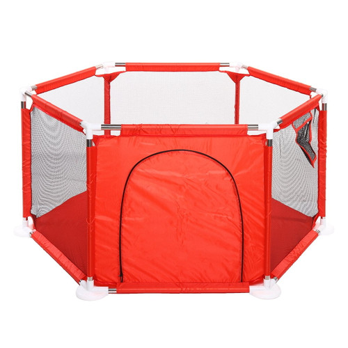 Portable Baby Playpen 6-panel Play Yard Interactive Baby Playinghouse Kids Safety Fence Ocean Ball Pit Pool For Baby Indoors Outdoors Playing,red