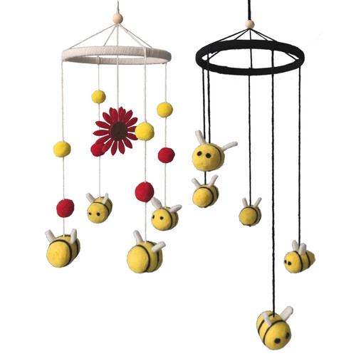 Dream Lifestyle Baby Wind Chimes, Felt Ball Sunflower Little Bee Crib Nursery Decor, Baby Bedroom Ceiling Hanging Toys Pendant Wind Chimes Decorations, Kids Room Crib Hanging Ornament Home Decor