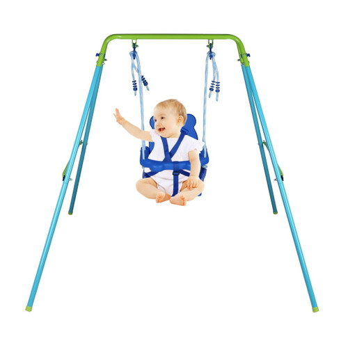 Blue Folding Swing Outdoor Indoor Swing Toddler Swing With Safety Baby Seat For Baby