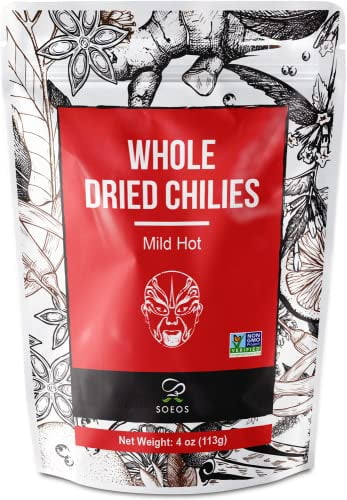 Soeos Whole Dried Chilies 4 Oz, Mild Spicy Chili Peppers, Red Chili Pepper, Natural, Premium And Dry Sichuan Chile Peppers, Sichuan Pepper, Dried Peppers Â€“ Great For Mexican Recipes