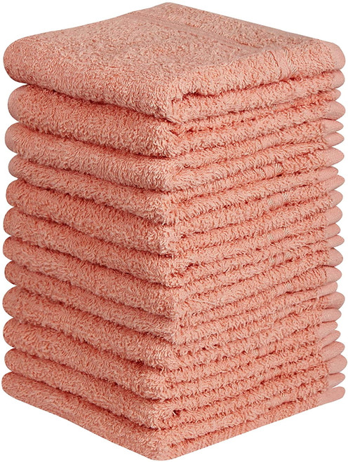Beauty Threadz, 100% Terry Cotton Washcloths, Extra Absorbent And Long Lasting Petal Pink - Pack Of 12 400 Gsm