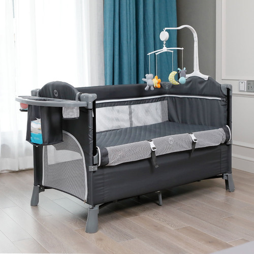 Fufu & Gaga Baby Bassinet Beside Sleeper Bed Side Crib, Includes Mattress, Diaper Changer, Hanging Toys, Portable Travel Crib For Girl Boy Infant Newborn, Gray