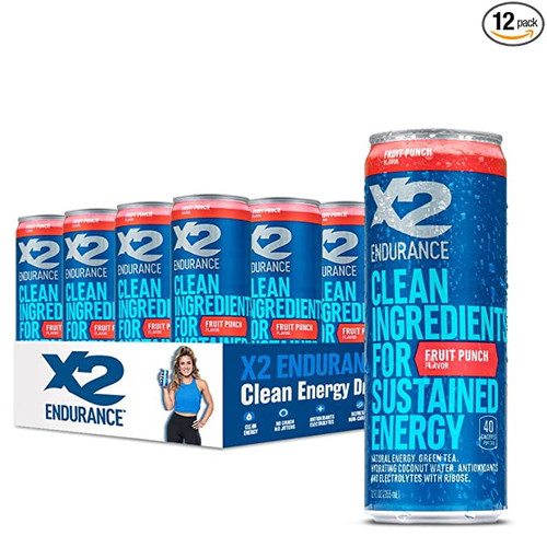 X2 Clean Energy Drink - Sustained Energy For Sport & Fitness Endurance, Low Calorie & Low Sugar (fruit Punch, Pack Of 12)