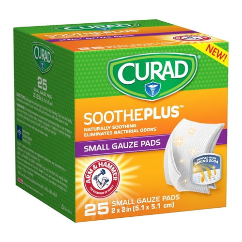 Curad Sootheplus Small Gauze Pads With Baking Soda, Arm And Hammer 2 X 2 In, 25 Ea, 3 Pack