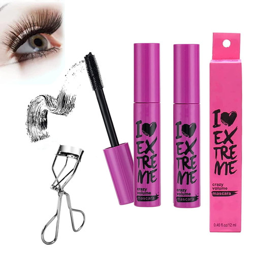 2022 New I Love Extreme Crazy Volume Mascara,black,false Lash Waterproof Mascara, Essence,3 Colors,come With Eyelash Curler,i Love Extreme Volume Mascara Crazy Volume
