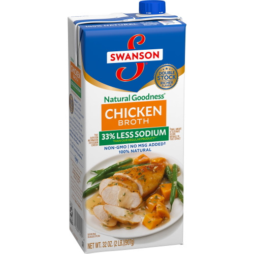 Swanson Natural Goodness Lower Sodium Chicken Broth, 32 Ounce Resealable Carton