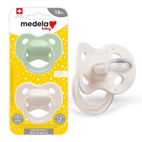 Medela Baby Pastel Pacifier For 18+ Months, Perfect For Everyday Use, Bpa-free, Lightweight & Orthodontic, Baby Pacifiers, 2-pack, Jade Green/calm Grey
