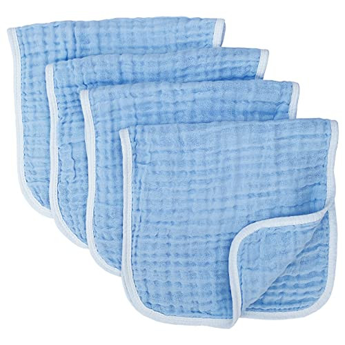 Muslin Burp Cloths Large 20 By 10 Inches 100% Cotton 6 Layers Extra Absorbent And Soft 4 Pack Blue