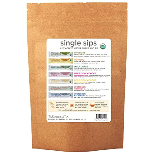 The Republic Of Tea Single Sips Sampler Envelope, 7 Single Sips Tea Powder