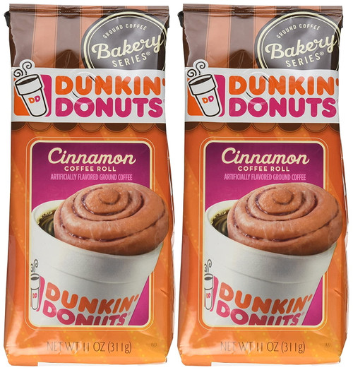 Dunkin Donuts Bakery Series, Cinnamon Coffee Roll Ground Coffee - 11 Ounce Bags Pack Of 2