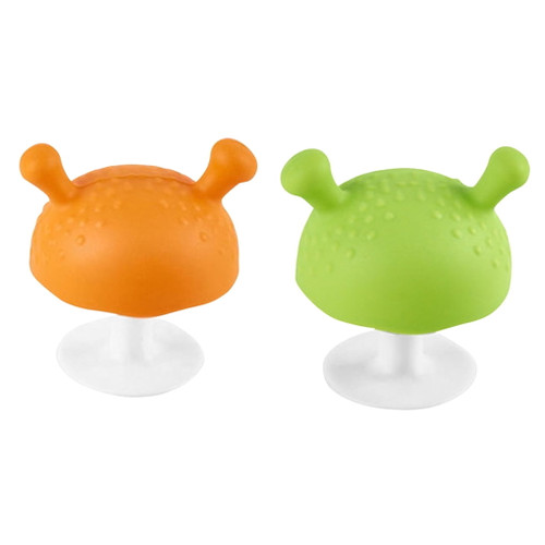 Tureclos 2pcs Mushroom Design Pacifier Baby Teether Silicone Teething Toy For 3 Month And Above Baby