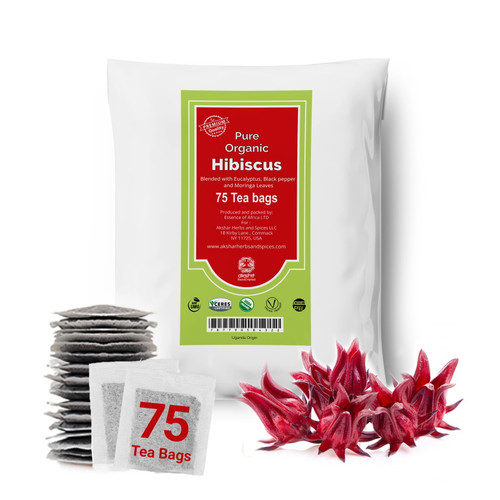 Akshit Organic Hibiscus Herbal Tea Bags, Non-gmo, 75 Herbal Tea Bags.