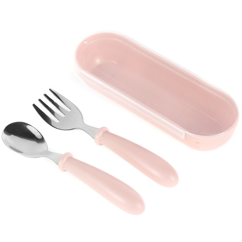 Gotydi 2pcs Stainless Steel Baby Tableware Set Portable Baby Spoon And Fork Set With Storage Box Cute Baby Cutlery Set Self-feeding Learning Dishwasher Safe Baby Equipment For Child Toddler