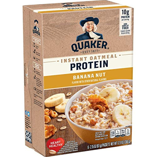 Quaker Protein Instant Oatmeal, Banana Nut, 10g Protein, Individual Packets, 36 Count