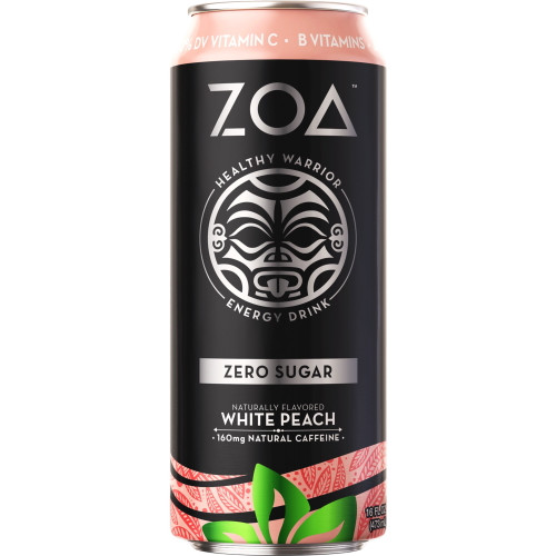 Zoa Energy Drink, White Peach, Zero Sugar, 16 Fl Oz Can