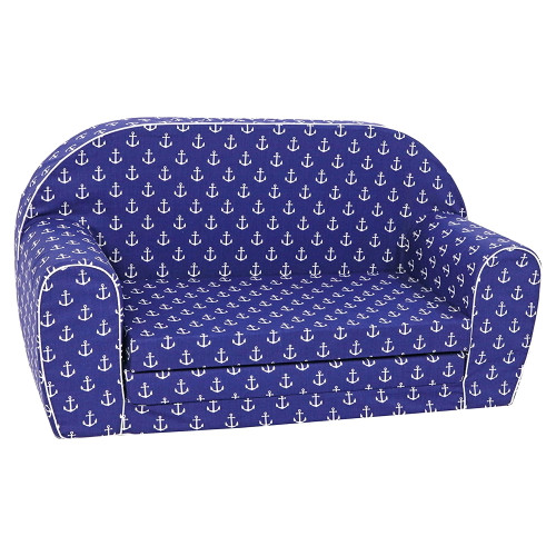 Delsit Toddler Couch And Kids Flip Open Foam Double Sofa, Navy Anchors