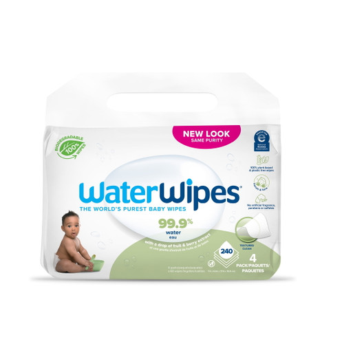 Waterwipes Biodegradable Textured Clean, Toddler & Baby Wipes, Unscented & Hypoallergenic For Sensitive Skin, 4 Resealable (240 Total Wipes)