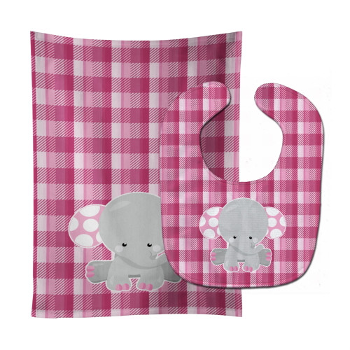 Carolines Treasures Bb6952stbu Elephant Pink Gingham Baby Bib & Burp Cloth