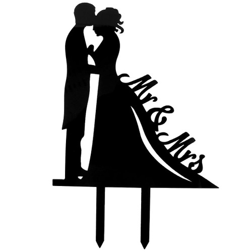 Wedding Engagement Acrylic Bride And Groom Cupcake Cake Topper Ornament Black