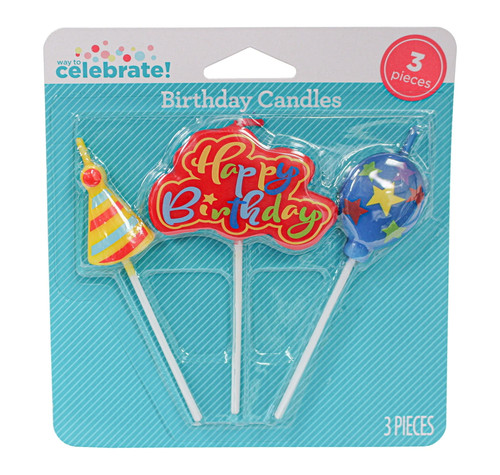 Way To Celebrate Birthday Candles, Assorted Colors Birthday Candles, 3 Pieces