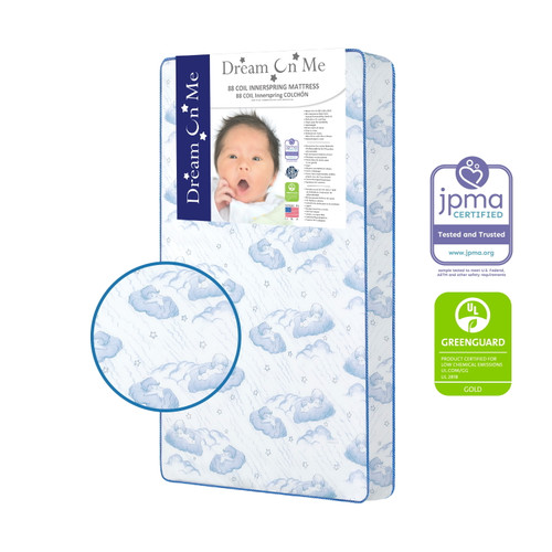 Dream On Me, Twinkle 5" 88 Coil Crib & Toddler Mattress, Blue Clouds I Greenguard Gold Certified I Jpma Certified