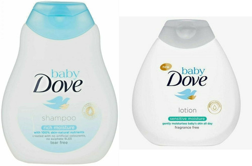 Baby Dove Set Baby Shampoo Wash & Baby Lotion Rich Moisture Tear Free Hypoallergenic Formula 200 Ml