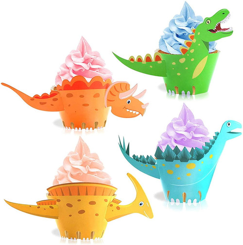 24 Pack Dinosaur Cupcake Wrappers, Dinosaur Party Supplies, Dino Cupcake Toppers,dinosaur Cake Decorations For Kids Birthday Party Supplies