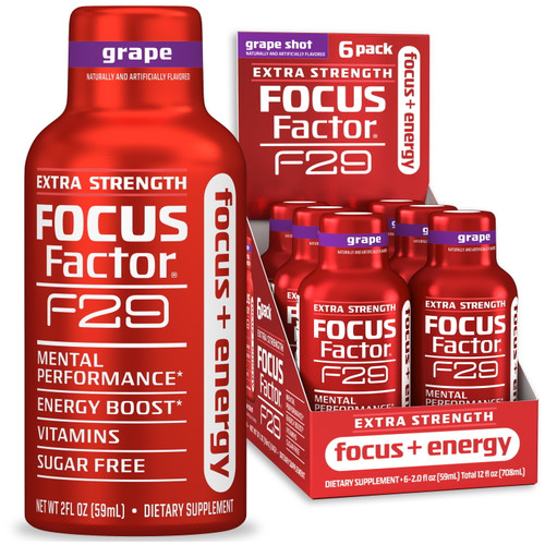 Focus Factor Energy Shot + Focus - Sugar-free Energy Shot Supplement - 6 Pack Of Focus Factor Extra Strength Shots
