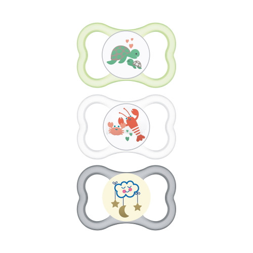 Mam Pacifiers, Baby Pacifier 6+ Months, Best Pacifier For Breastfed Babies, ‘air Day & Night' Design Collection, Unisex, 3-count