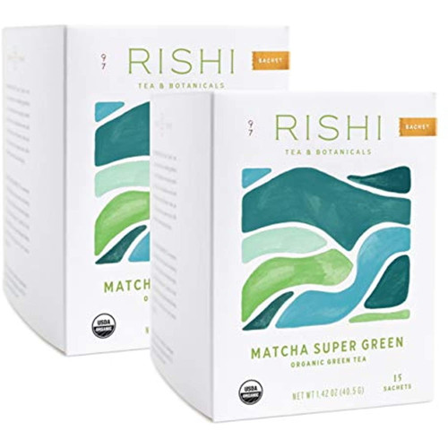 Rishi Tea Matcha Super Green Herbal Tea | Immune Support, Usda Certified Organic Sencha, Highly Caffeinated, Umami, Antioxidants | 15 Sachet Bags, 1.43 Oz (pack Of 2)