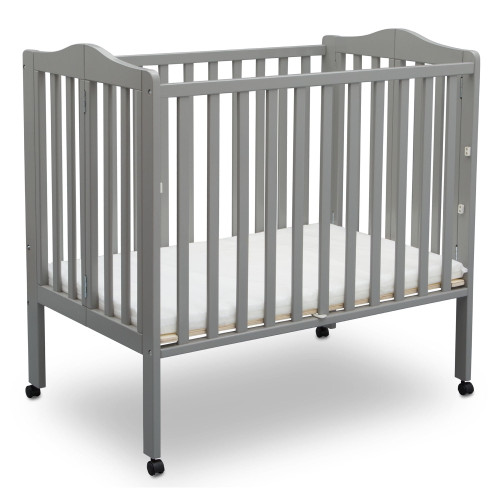 Delta Children Folding Portable Mini Crib With 1.5-inch Mattress, Greenguard Gold Certified, Gray