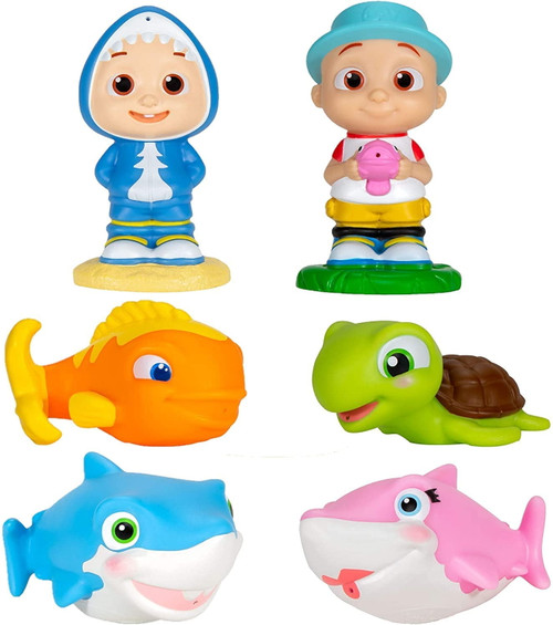 Cocomelon Bath Squirter Toys, 6 Pieces - Includes Jj, Baby Shark, Mommy Shark, Turtle & Goldfish - Water Toys For Toddlers & Kids - Ages 18 Months+