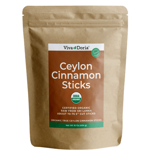 Viva Doria Certified Organic True Ceylon Cinnamon Sticks, Alba Grade, Sri Lanka 5 Inches, 16 Oz (approx: 70-75 Sticks)