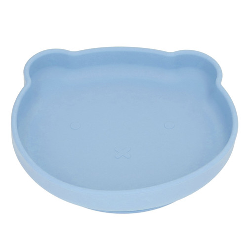 Baby Suction Plate, Temperature Resistant Soft Touch Safe Material Baby Suction Utensil Cute Bear Shape  For Dinner Grey Blue