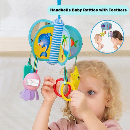 Amerteer Newborn Stroller Hanging Rattle Toy Baby Crib Musical Mobile Infant Sensory Rattle Nursery 0-3 -6-12 Months Baby Girl Baby Boy Toys,rotating Hanging Bell Plush Bed Hanging-ocean World
