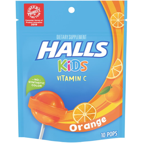 Halls Kids Orange Cough And Sore Throat Pops, 10 Pops