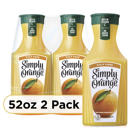 Simply Orange Pulp Free Orange Juice, 52 Fl Oz, 2 Pack